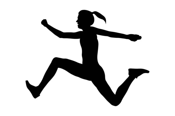 三级跳远女运动员跳过黑色轮廓 — 图库矢量图片