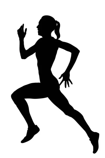 Slank Meisje Atleet Runner Lopen Zwart Silhouet — Stockvector