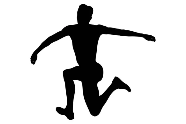 Male Athlete Triple Jump Black Silhouette — Stock Vector