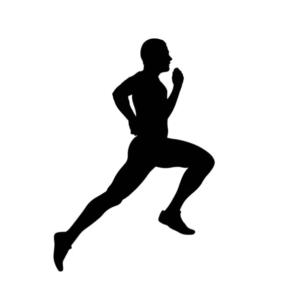 Uomo Atleta Velocista Corsa Silhouette Nera Sfondo Bianco Illustrazione Vettoriale — Vettoriale Stock