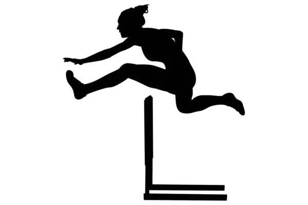 100 Hürden Läuferin Schwarze Silhouette — Stockvektor