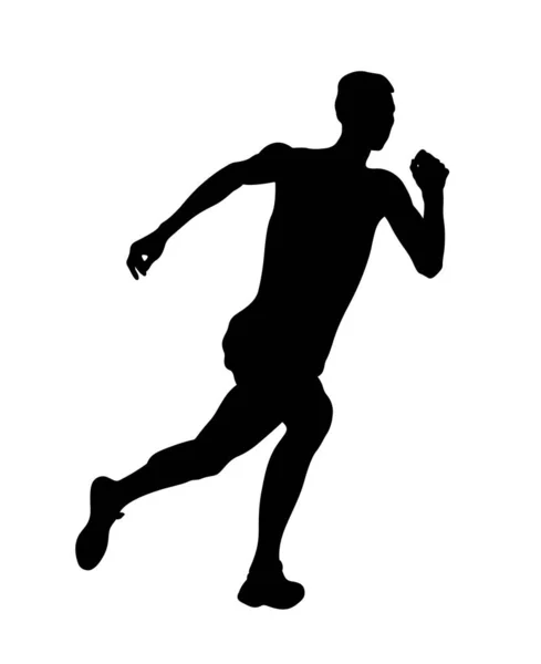 Male Athlete Run High Jump Black Silhouette — Stock Vector