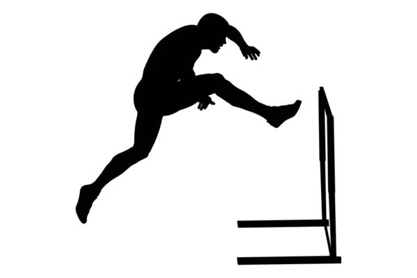 Útoku Překážek Mužské Sportovce Runner Černá Silueta — Stockový vektor