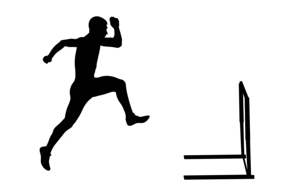 Run 110 Meters Hurdles Male Runner Black Silhouette — Stock Vector