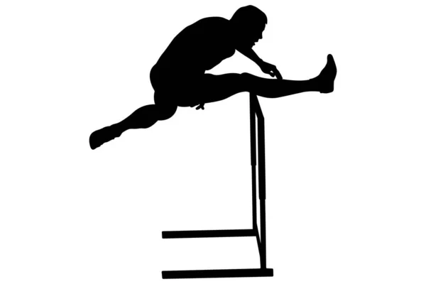 Überqueren Der Hürden Männliche Läuferin Schwarze Silhouette — Stockvektor