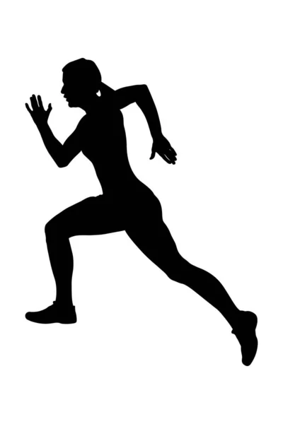 Black Silhouette Girl Athlete Runner Fast Running — Stock Vector