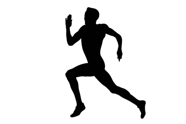 Чоловічий Спортсмен Біжить Спринтерська Гонка Чорний Силует Білому Тлі Векторні — стоковий вектор