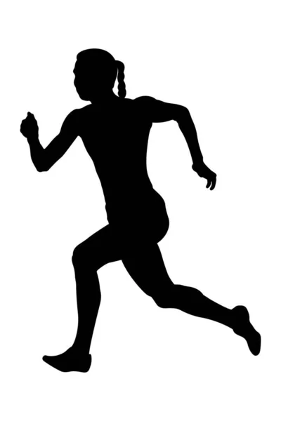 Girl Sprinter Athlete Running Black Silhouette — Stock Vector