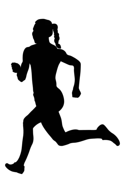 Ragazza Atleta Corridore Corsa Sprint Silhouette Nera — Vettoriale Stock