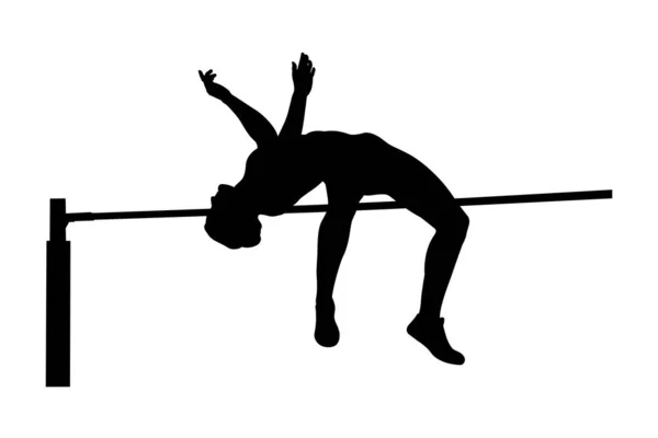 Kız Atlet Jumper Yüksek Atlama Siyah Siluet — Stok Vektör