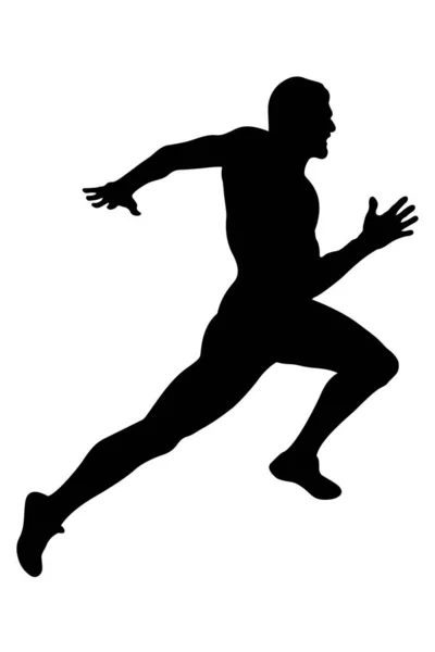 Running Muscular Sprinter Runner Black Silhouette — Stock Vector