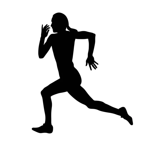 Vrouwelijke Sprinter Run Zwart Silhouet — Stockvector