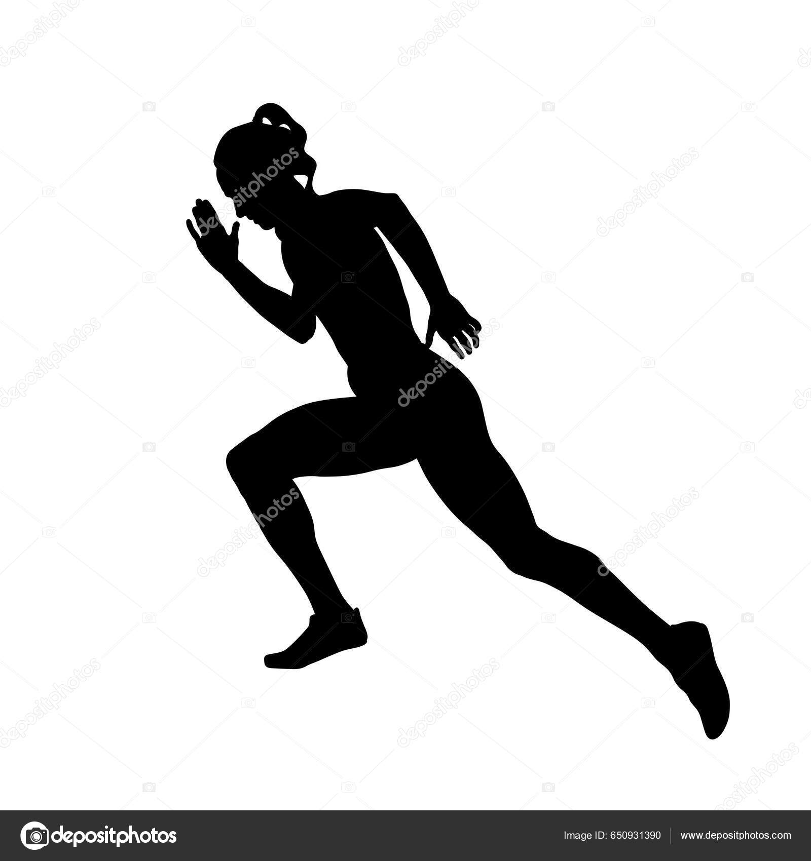 Girl Sprinter Runner Running Black Silhouette White Background ...