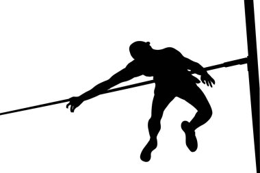 Erkek atlet yüksek atlama siyah siluet beyaz arka plan, vektör illüstrasyon, yaz sporları oyunları