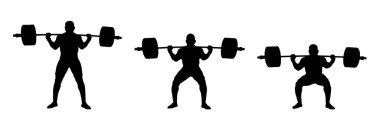 set athlete powerlifter exercise powerlifting: stand, half squat, squat. vector illustration clipart