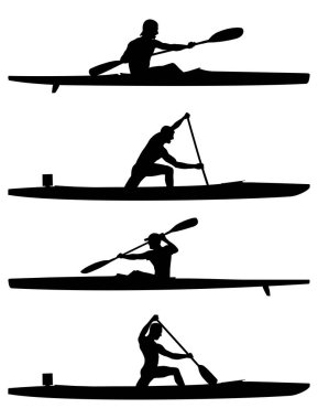 Erkek sporcu kürekçi kano ve kano siyah siluetleri Sammer yarışma oyunlarını ayarlayın