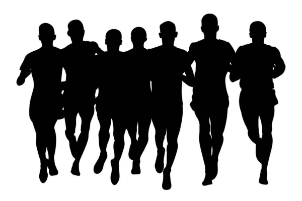 团体赛跑选手男子跑黑色轮廓 — 图库矢量图片