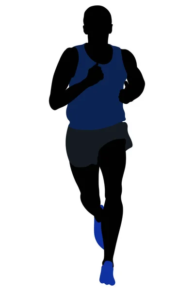 Atleta Corridore Maschio Corsa Intermedia Silhouette Nera — Vettoriale Stock
