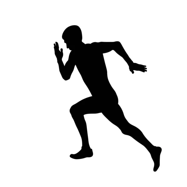 Athlète Masculin Commençant Course Pied Silhouette Noire Sur Fond Blanc — Image vectorielle