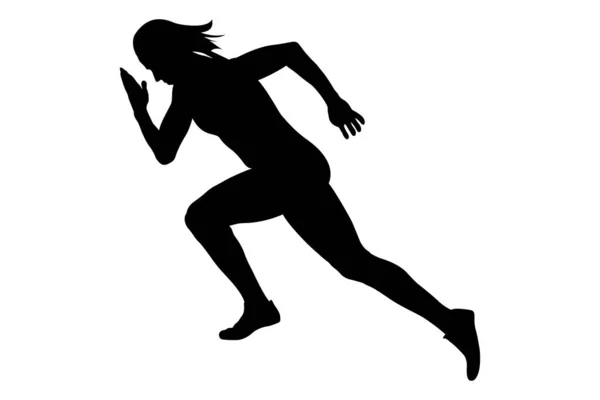 Indítsa Sprint Lány Sportoló Runner Fekete Sziluettje — Stock Vector