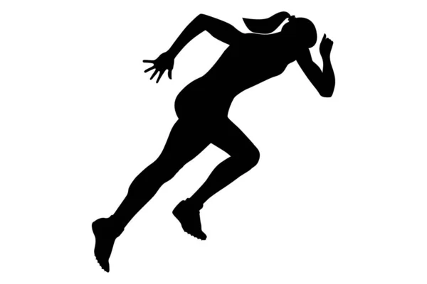 Start Girl Runner Sprint Yarışması Siyah Siluet — Stok Vektör