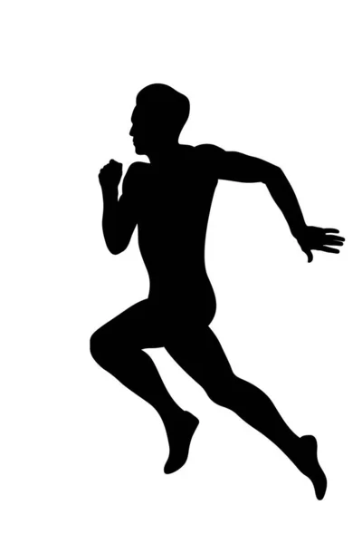 Männliche Läufer Athlet Läuft Sprint Schwarze Silhouette Auf Weißem Hintergrund — Stockvektor