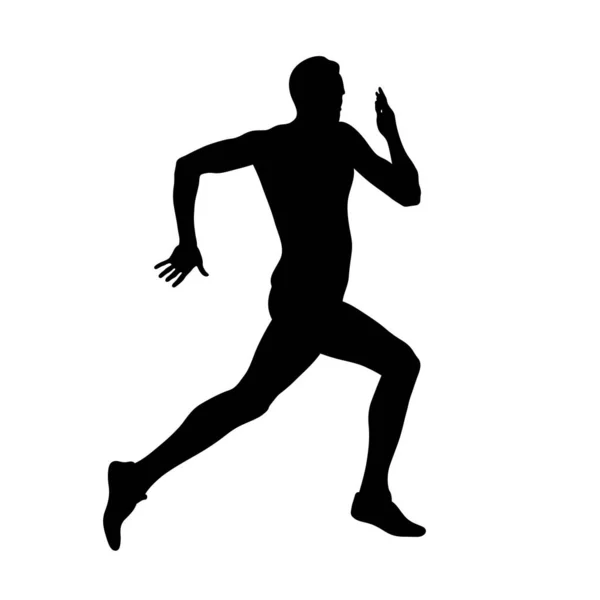 Чоловічий Спортсмен Спринтер Біжить Чорним Силуетом Білому Тлі Векторні Ілюстрації — стоковий вектор