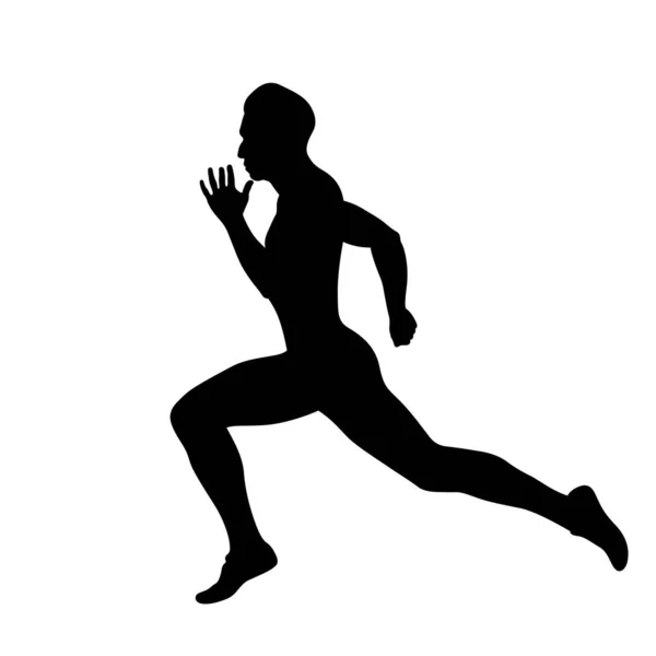 Schwarze Silhouette Männlicher Läufer Athlet Läuft Sprint Auf Weißem Hintergrund — Stockvektor