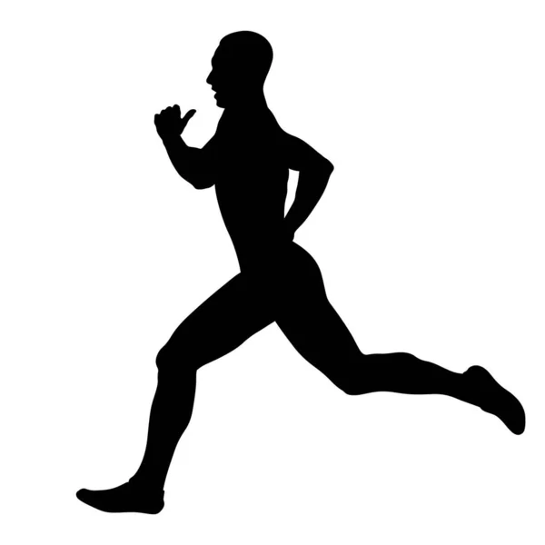 Männliche Läufer Sprinterlauf Rennen Schwarze Silhouette Auf Weißem Hintergrund Vektor — Stockvektor