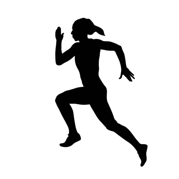 Kobieta Sprinter Biegacz Uruchomić Czarny Sylwetka Białym Tle Wektor Ilustracja — Wektor stockowy