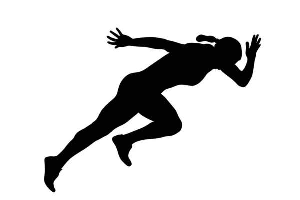 Start Running Sprint Female Athlete Black Silhouette White Background Vector — Stock Vector