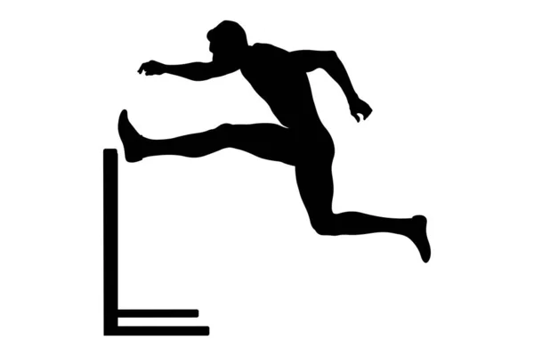 Männer Athlet Läufer Laufen Hürden Angriff Schwarze Silhouette — Stockvektor
