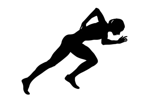 Spustit Běžící Dívka Atlet Černá Silueta — Stockový vektor