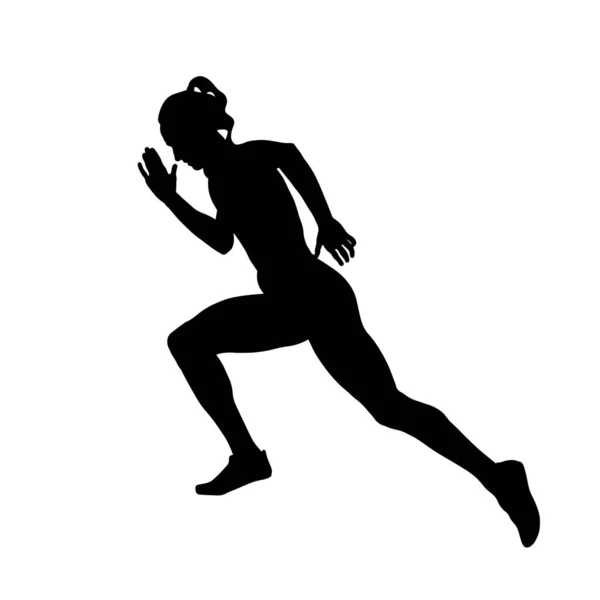 Meisje Sprinter Loper Lopen Zwart Silhouet Witte Achtergrond Vector Illustratie — Stockvector