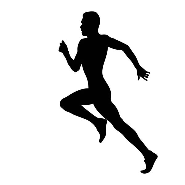 Mannelijke Atleet Hardloper Sprint Zwart Silhouet Witte Achtergrond Sport Vector — Stockvector