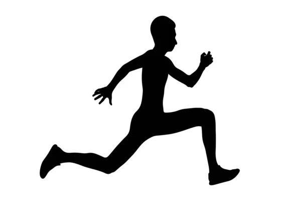 Giovane Atleta Jumper Triplo Salto Silhouette Nera Sfondo Bianco Sport — Vettoriale Stock
