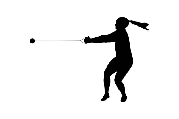 Hammer Throw Female Athlete Black Silhouette — Stock Vector