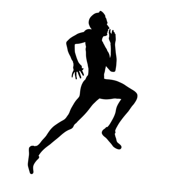 Atleta Velocista Maschile Pista Corsa Silhouette Nera — Vettoriale Stock