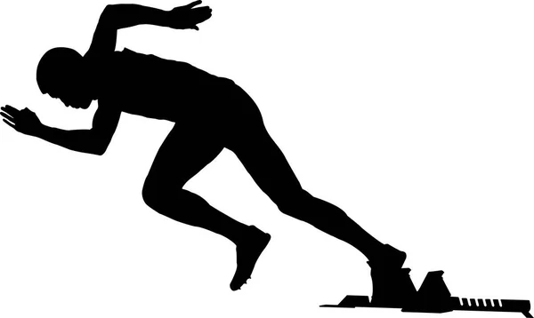 Starter Sportler Läufer Startblöcken Schwarze Silhouette — Stockvektor