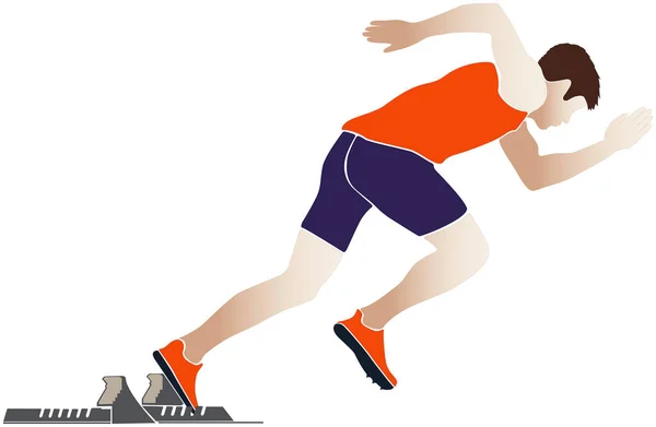 Inicie Atleta Atleta Corredor Começando Blocos Ilustração Vetorial — Vetor de Stock