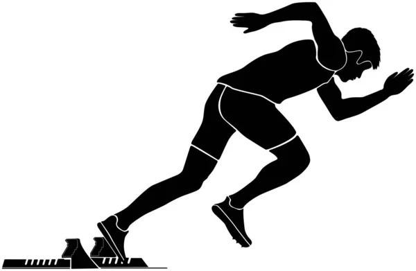 Schwarze Silhouette Startet Sprinterin Den Startlöchern — Stockvektor