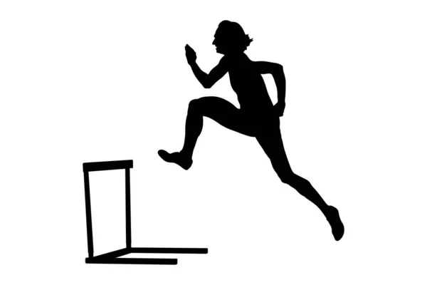 Ženy Atlet Běh Překážky Černá Silueta — Stockový vektor