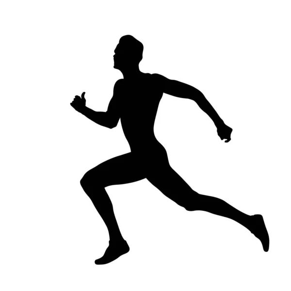 Man Idrottsman Löpare Kör Race Mållinjen Svart Siluett Svart Siluett — Stock vektor