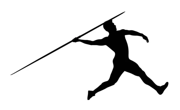 Atleta Giavellotto Lanciatore Silhouette Nera Sfondo Bianco Illustrazione Vettoriale Sport — Vettoriale Stock