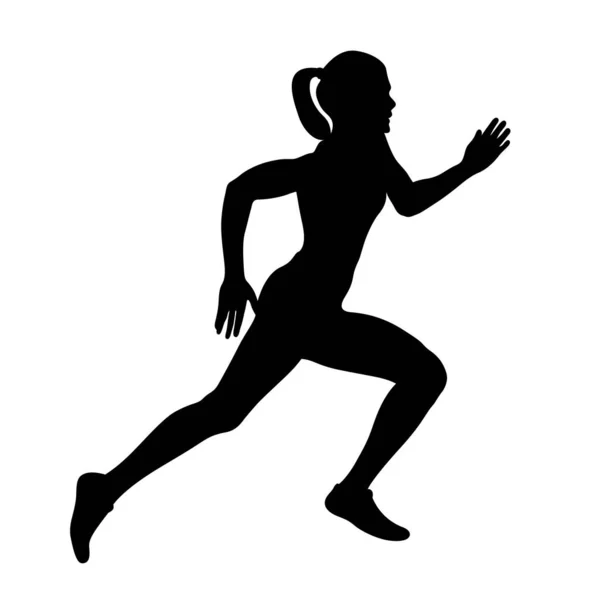 Κορίτσι Δρομέας Αθλητής Τρέχει Μαύρο Σιλουέτα — Διανυσματικό Αρχείο