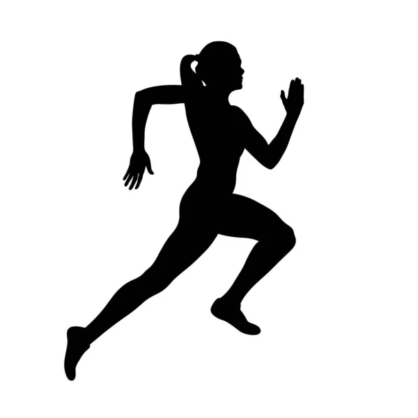 Mujer Atleta Corredor Correr Carrera Sprint Silueta Negro Sobre Fondo — Vector de stock