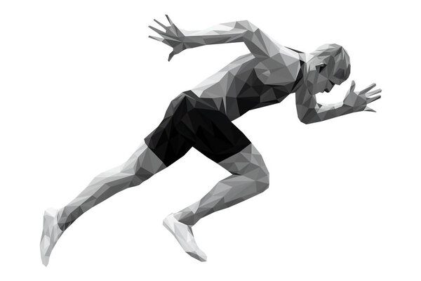 start running sprinter athlete low poly silhouette