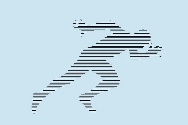 Atleta Titolare Corsa Sprint Silhouette Linee Nere Sfondo Blu — Vettoriale Stock