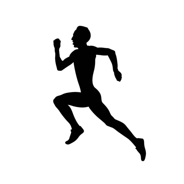 Pista Correr Sprint Atleta Masculino Silueta Negra — Vector de stock