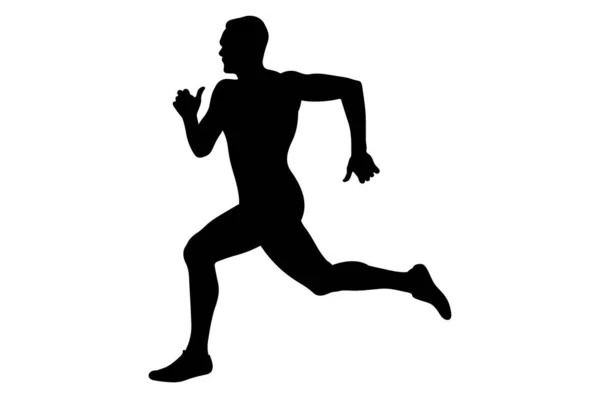 Mann Läufer Sprinter Schwarze Silhouette — Stockvektor